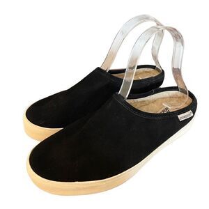 Staheekum black cami mule suede Sherpa lined slip on clog slipper